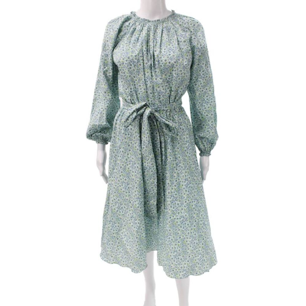 Soler Women A-Line Dress Multicolor Cotton Long Sleeve High Neck Maxi Size L